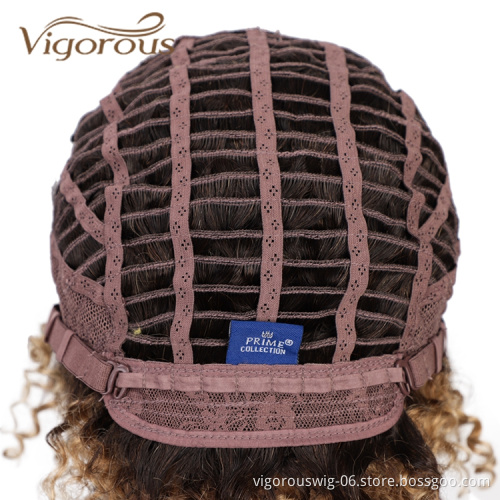 Wholesale Cheap Afro 100% Human Hair Brazilian With Bang Ombre Brown Natural Cuticle Aligned Deep Wave Curly Bob Closure Wig